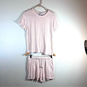 The Company Store Pink Heart Print Shorts & Tee Pajama Set - Size Medium